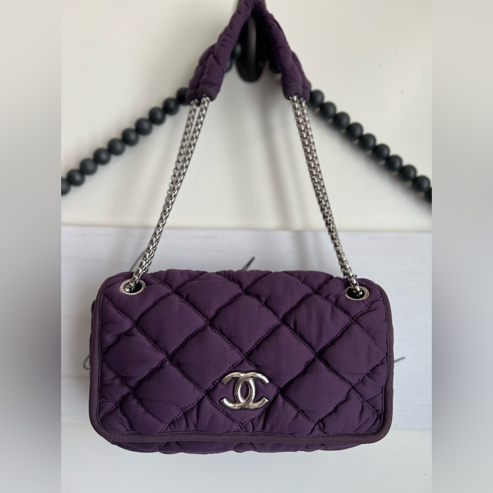 CHANEL Purple Quilted Bubble Shoulder Bag Silver CC Chain Strap Purse HOST PICK - Picture 4 of 17
